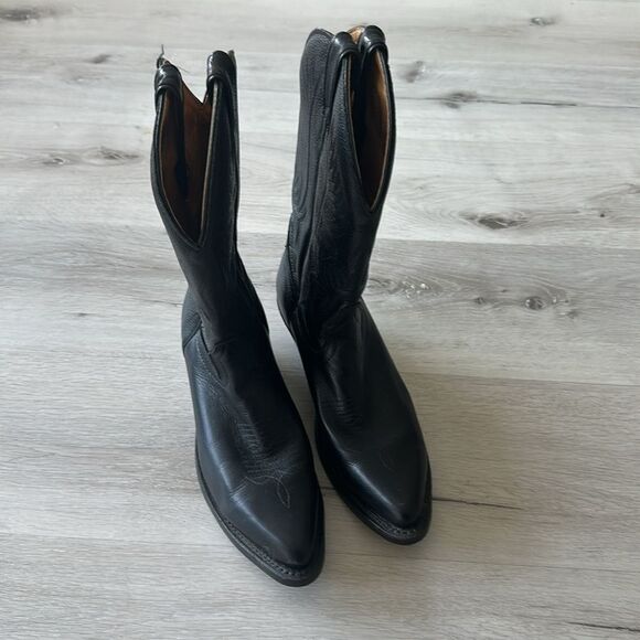 Boulet Embroidered Leather Cowboy Boots Black 8 EUC - Picture 2 of 7